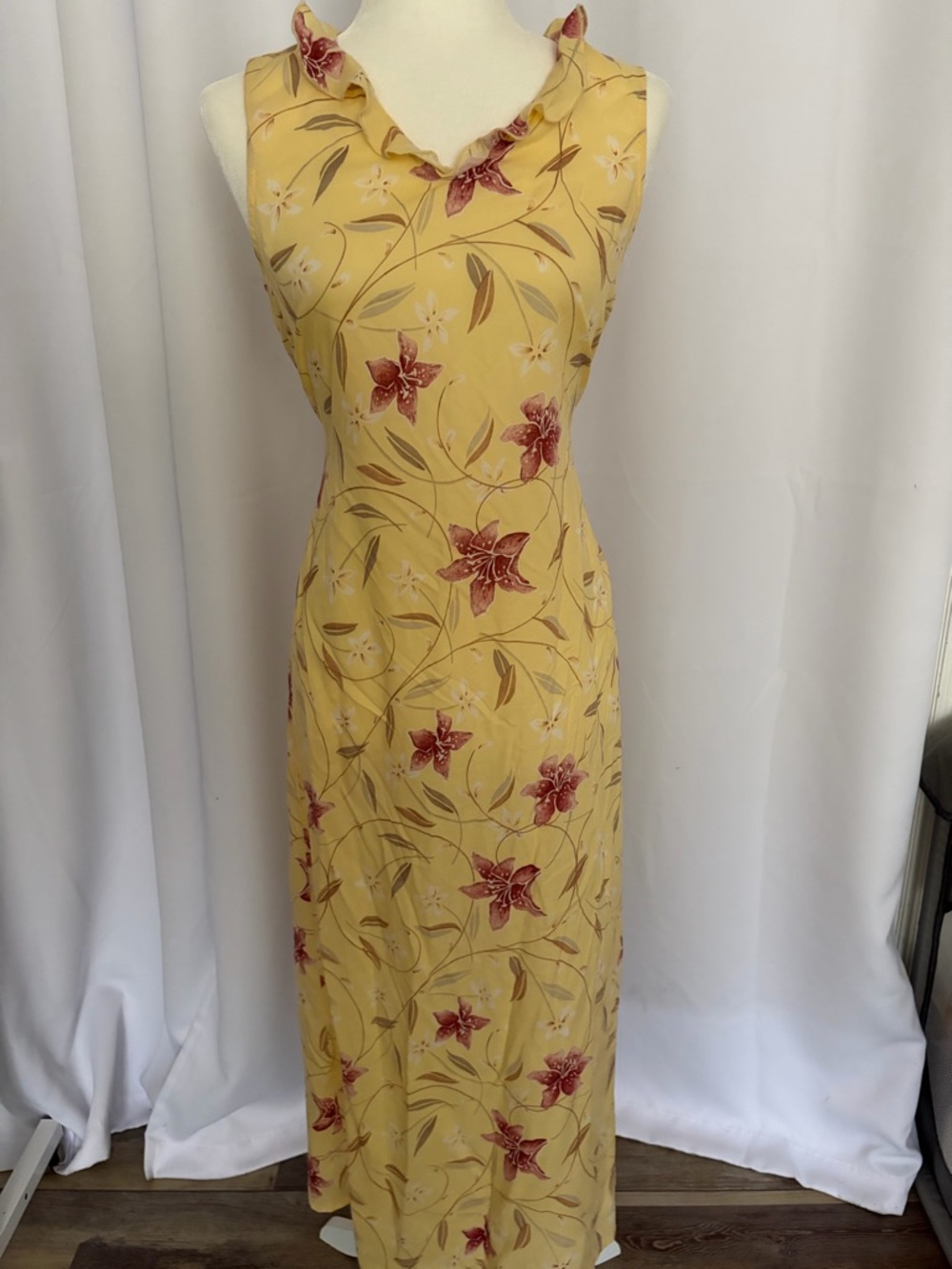 Studio Yellow Floral Ruffle-Collar Maxi Dress